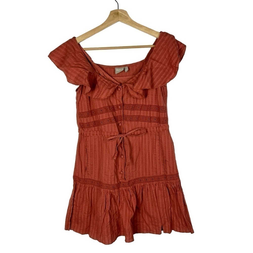 ASOS Dark Orange Button Front Ruffle‎ Mini Dress 0
